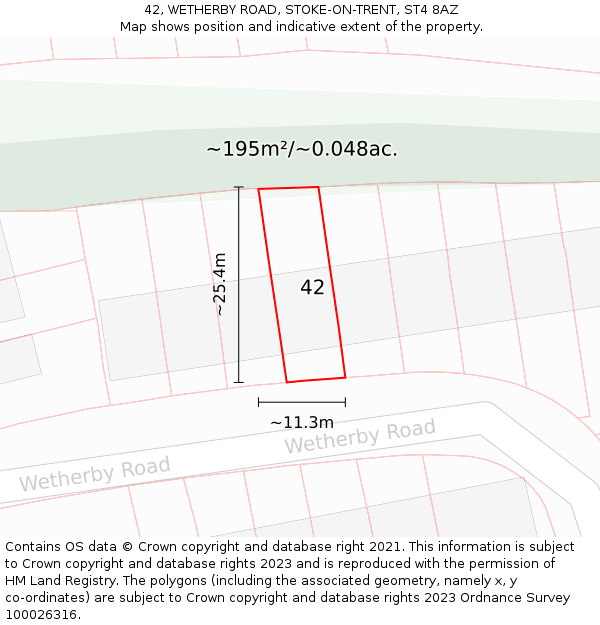 42, WETHERBY ROAD, STOKE-ON-TRENT, ST4 8AZ: Plot and title map