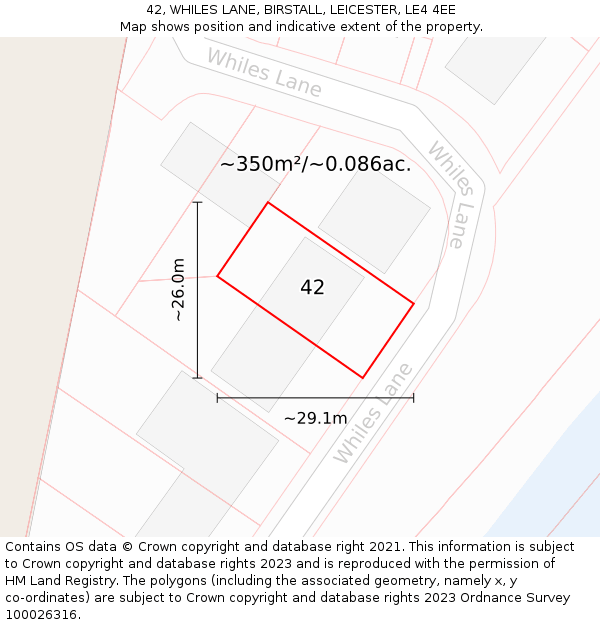 42, WHILES LANE, BIRSTALL, LEICESTER, LE4 4EE: Plot and title map