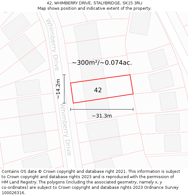 42, WHIMBERRY DRIVE, STALYBRIDGE, SK15 3RU: Plot and title map