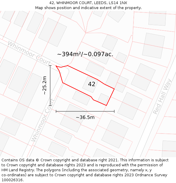 42, WHINMOOR COURT, LEEDS, LS14 1NX: Plot and title map