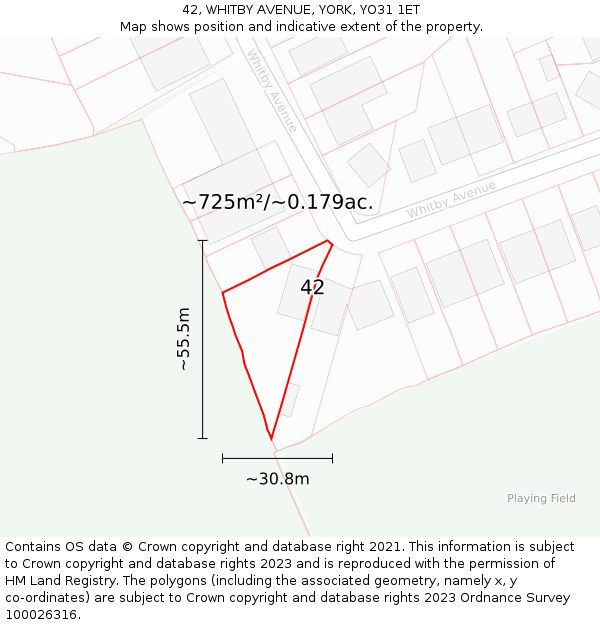 42, WHITBY AVENUE, YORK, YO31 1ET: Plot and title map