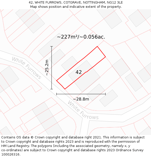 42, WHITE FURROWS, COTGRAVE, NOTTINGHAM, NG12 3LE: Plot and title map