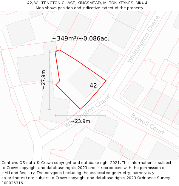 42, WHITTINGTON CHASE, KINGSMEAD, MILTON KEYNES, MK4 4HL: Plot and title map