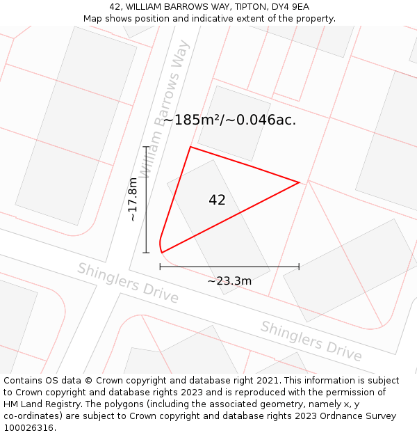 42, WILLIAM BARROWS WAY, TIPTON, DY4 9EA: Plot and title map