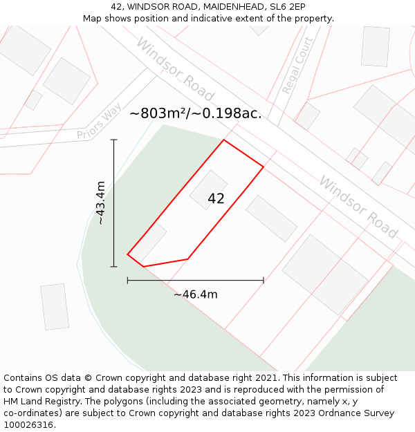 42, WINDSOR ROAD, MAIDENHEAD, SL6 2EP: Plot and title map