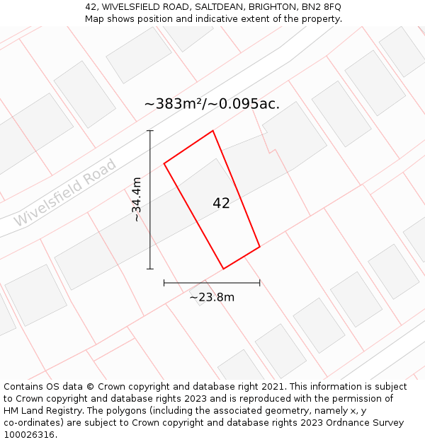 42, WIVELSFIELD ROAD, SALTDEAN, BRIGHTON, BN2 8FQ: Plot and title map