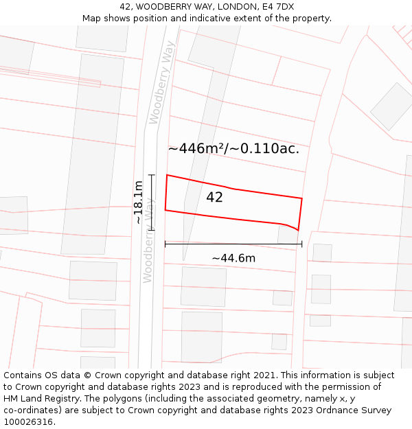 42, WOODBERRY WAY, LONDON, E4 7DX: Plot and title map