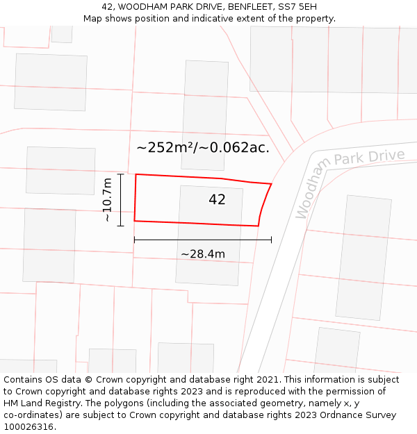 42, WOODHAM PARK DRIVE, BENFLEET, SS7 5EH: Plot and title map