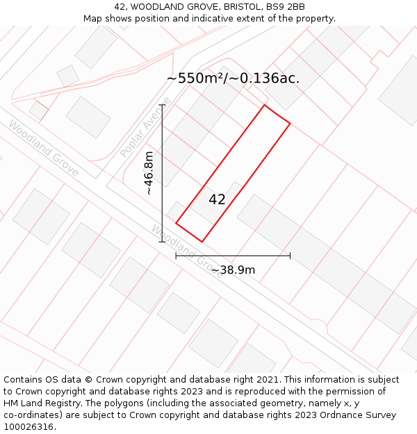 42, WOODLAND GROVE, BRISTOL, BS9 2BB: Plot and title map