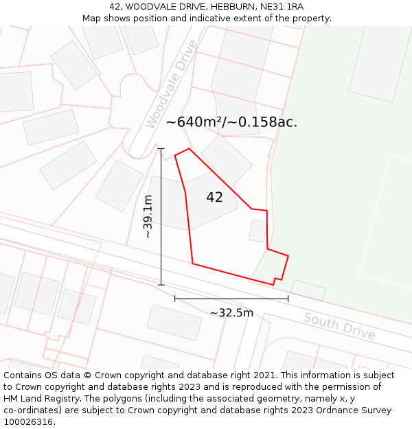 42, WOODVALE DRIVE, HEBBURN, NE31 1RA: Plot and title map