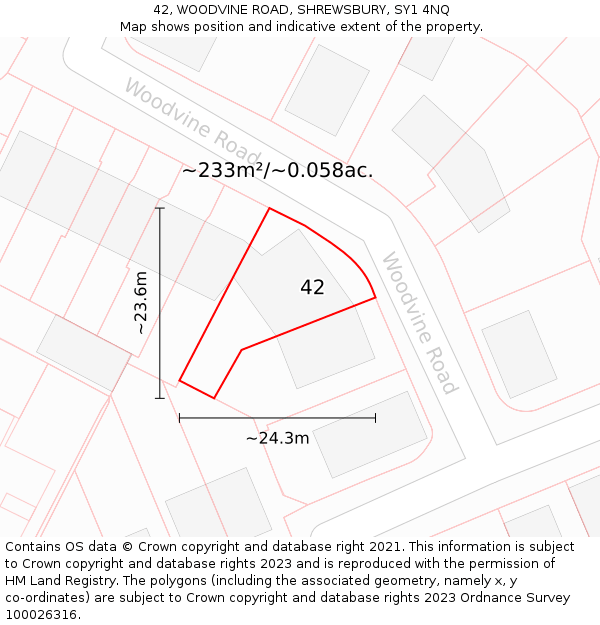 42, WOODVINE ROAD, SHREWSBURY, SY1 4NQ: Plot and title map