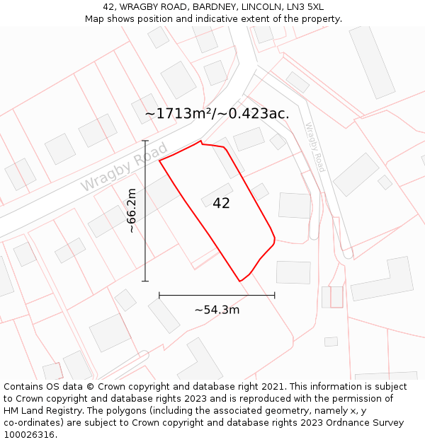 42, WRAGBY ROAD, BARDNEY, LINCOLN, LN3 5XL: Plot and title map