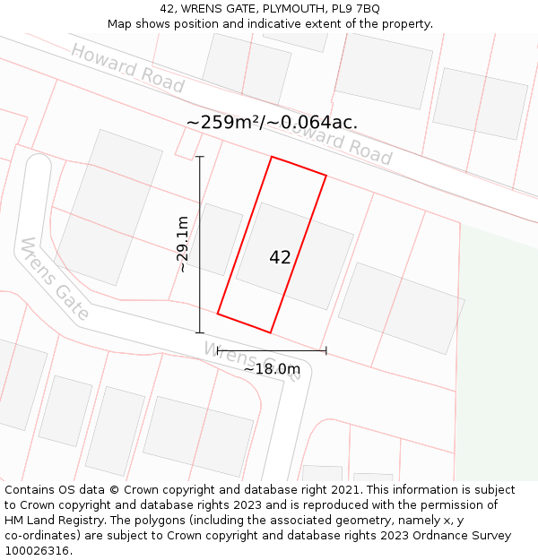 42, WRENS GATE, PLYMOUTH, PL9 7BQ: Plot and title map