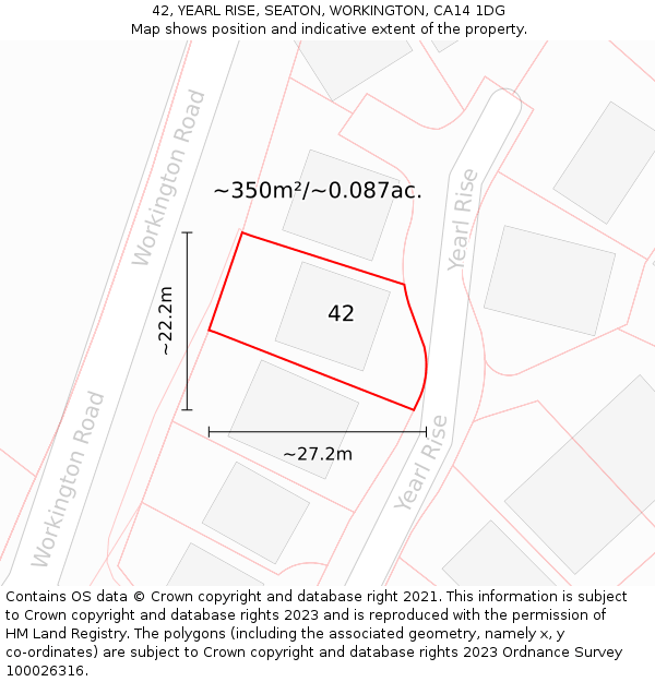 42, YEARL RISE, SEATON, WORKINGTON, CA14 1DG: Plot and title map