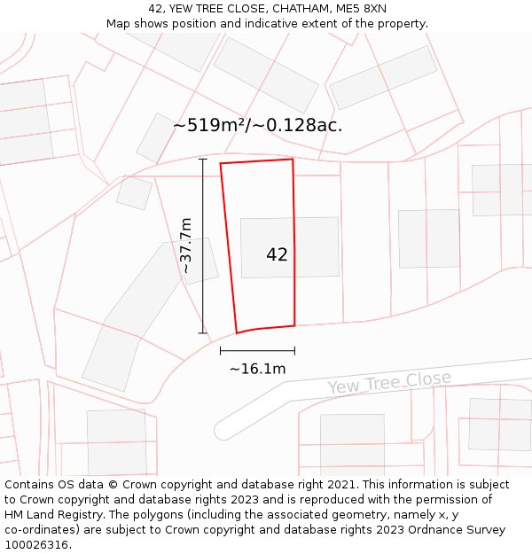 42, YEW TREE CLOSE, CHATHAM, ME5 8XN: Plot and title map