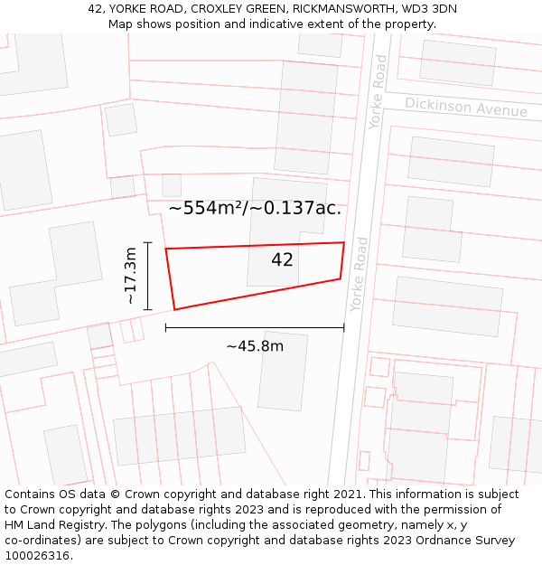 42, YORKE ROAD, CROXLEY GREEN, RICKMANSWORTH, WD3 3DN: Plot and title map