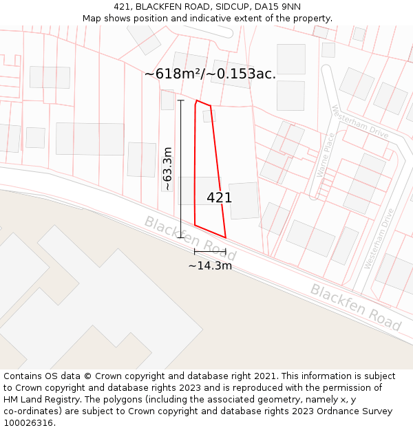 421, BLACKFEN ROAD, SIDCUP, DA15 9NN: Plot and title map