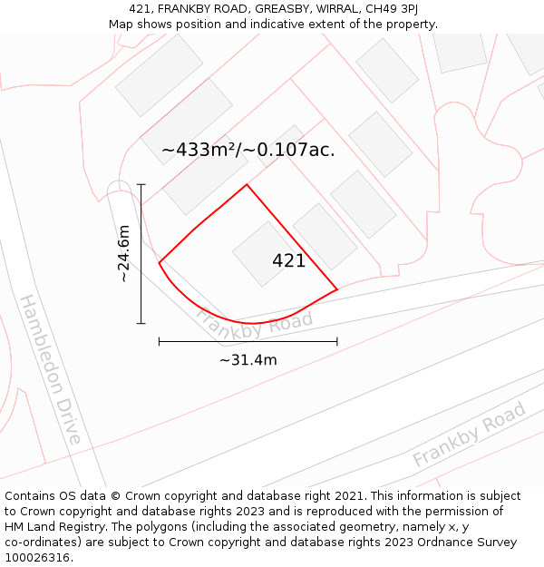 421, FRANKBY ROAD, GREASBY, WIRRAL, CH49 3PJ: Plot and title map