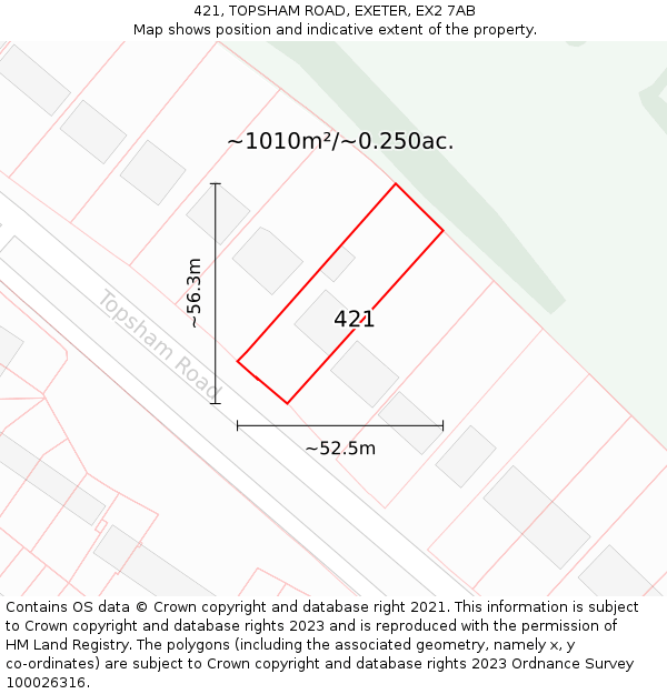 421, TOPSHAM ROAD, EXETER, EX2 7AB: Plot and title map