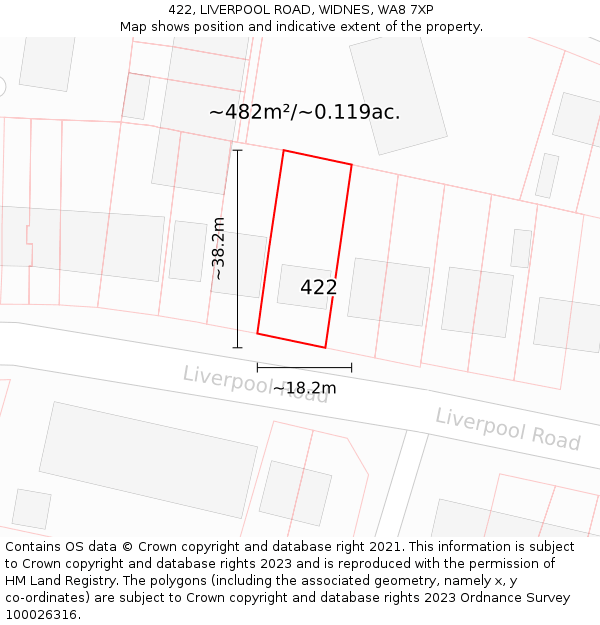 422, LIVERPOOL ROAD, WIDNES, WA8 7XP: Plot and title map