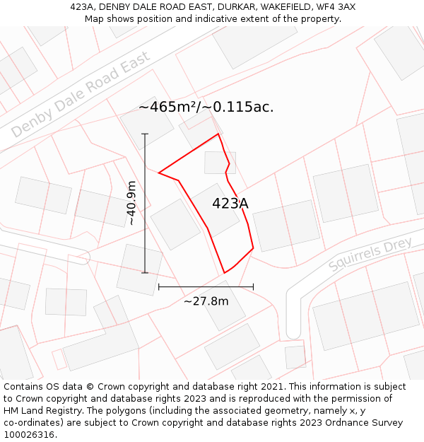 423A, DENBY DALE ROAD EAST, DURKAR, WAKEFIELD, WF4 3AX: Plot and title map