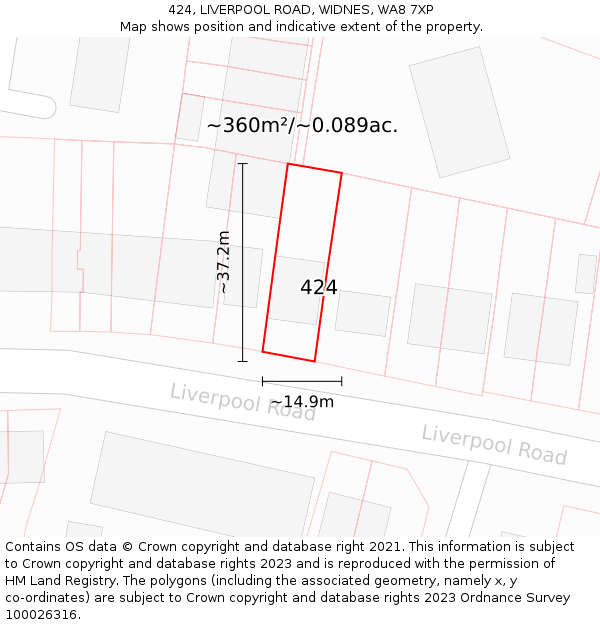 424, LIVERPOOL ROAD, WIDNES, WA8 7XP: Plot and title map