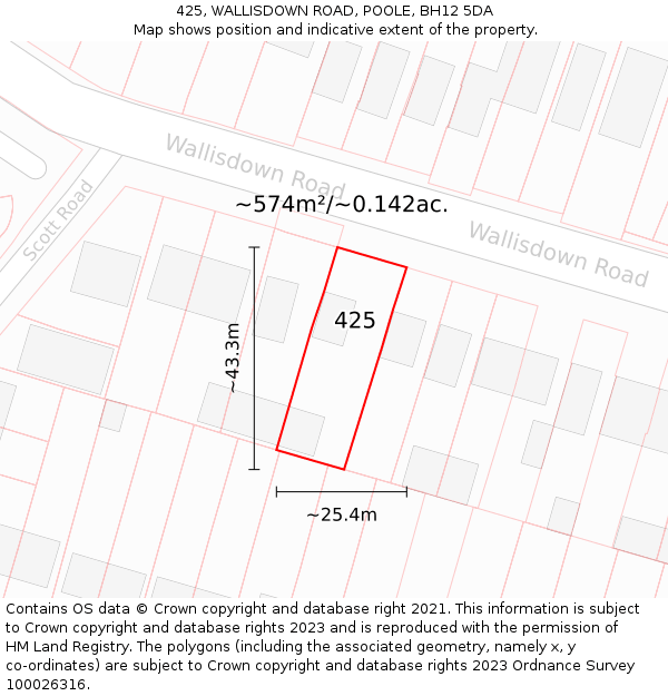 425, WALLISDOWN ROAD, POOLE, BH12 5DA: Plot and title map