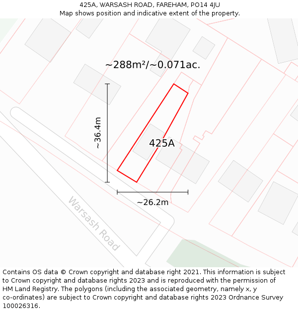 425A, WARSASH ROAD, FAREHAM, PO14 4JU: Plot and title map