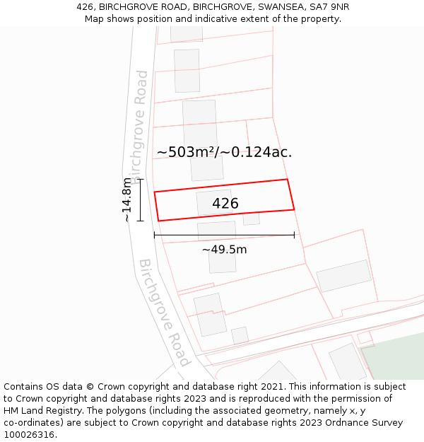 426, BIRCHGROVE ROAD, BIRCHGROVE, SWANSEA, SA7 9NR: Plot and title map