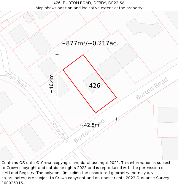 426, BURTON ROAD, DERBY, DE23 6AJ: Plot and title map