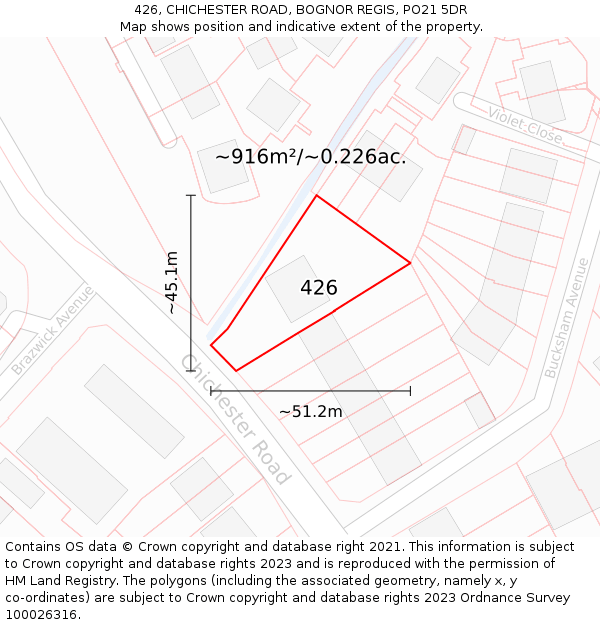 426, CHICHESTER ROAD, BOGNOR REGIS, PO21 5DR: Plot and title map