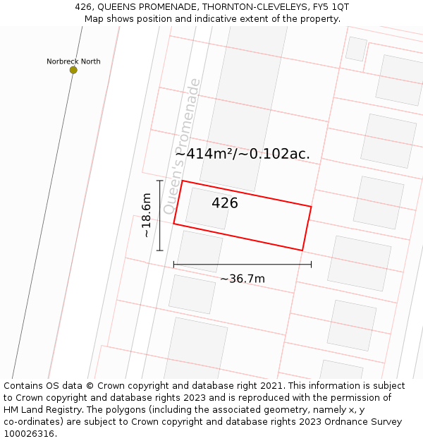 426, QUEENS PROMENADE, THORNTON-CLEVELEYS, FY5 1QT: Plot and title map