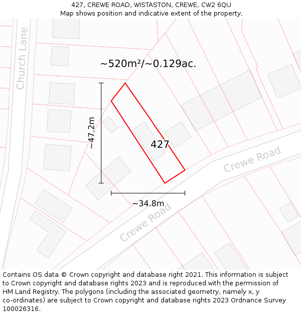 427, CREWE ROAD, WISTASTON, CREWE, CW2 6QU: Plot and title map