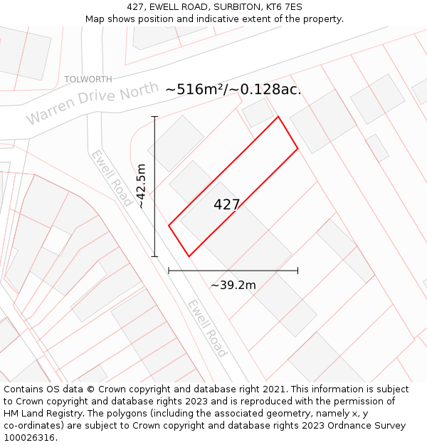 427, EWELL ROAD, SURBITON, KT6 7ES: Plot and title map