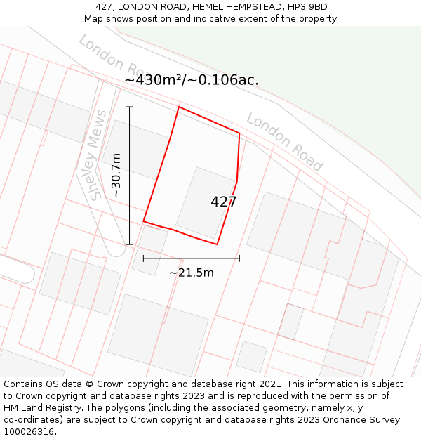 427, LONDON ROAD, HEMEL HEMPSTEAD, HP3 9BD: Plot and title map