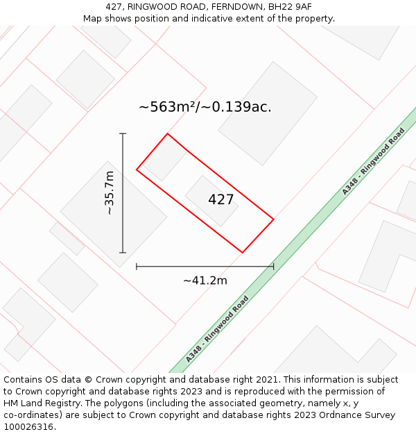 427, RINGWOOD ROAD, FERNDOWN, BH22 9AF: Plot and title map