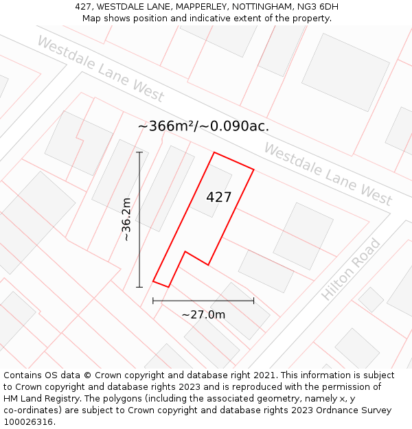 427, WESTDALE LANE, MAPPERLEY, NOTTINGHAM, NG3 6DH: Plot and title map