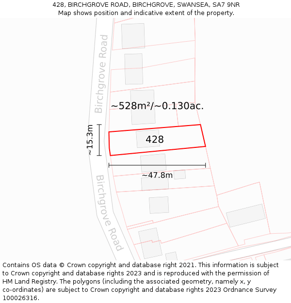 428, BIRCHGROVE ROAD, BIRCHGROVE, SWANSEA, SA7 9NR: Plot and title map