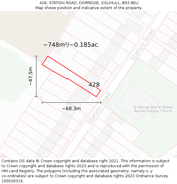 428, STATION ROAD, DORRIDGE, SOLIHULL, B93 8EU: Plot and title map