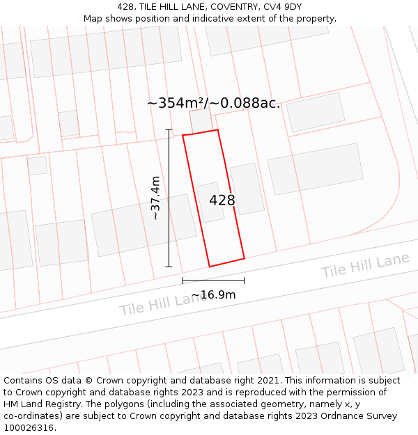 428, TILE HILL LANE, COVENTRY, CV4 9DY: Plot and title map