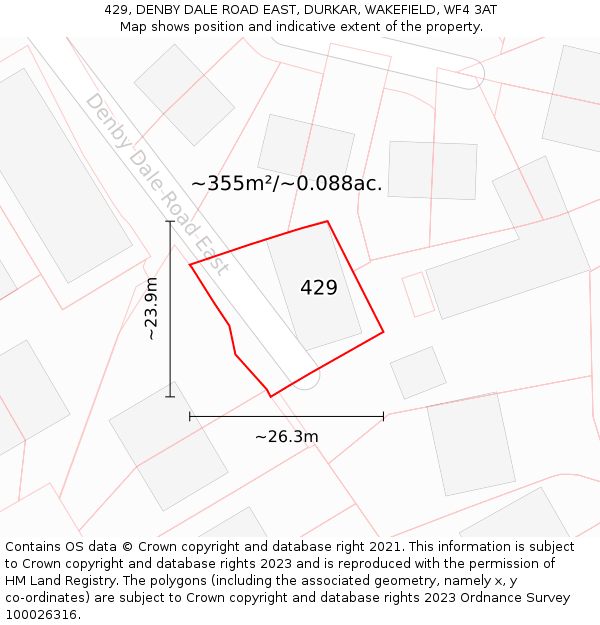 429, DENBY DALE ROAD EAST, DURKAR, WAKEFIELD, WF4 3AT: Plot and title map