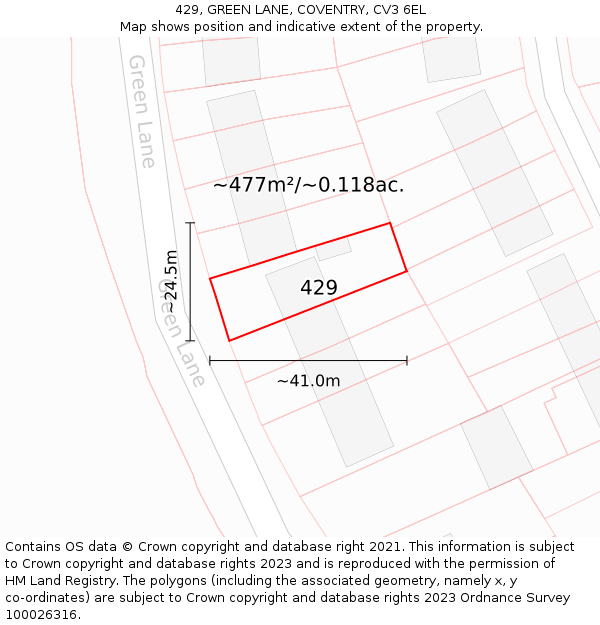 429, GREEN LANE, COVENTRY, CV3 6EL: Plot and title map