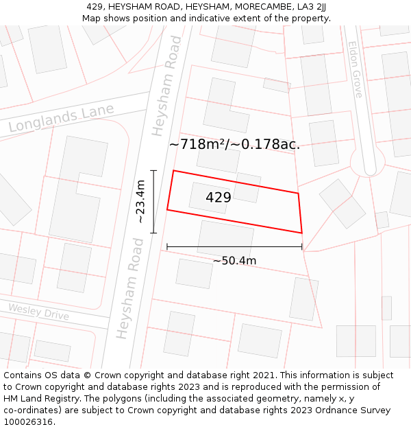 429, HEYSHAM ROAD, HEYSHAM, MORECAMBE, LA3 2JJ: Plot and title map