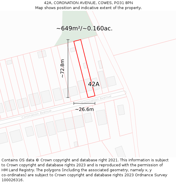 42A, CORONATION AVENUE, COWES, PO31 8PN: Plot and title map