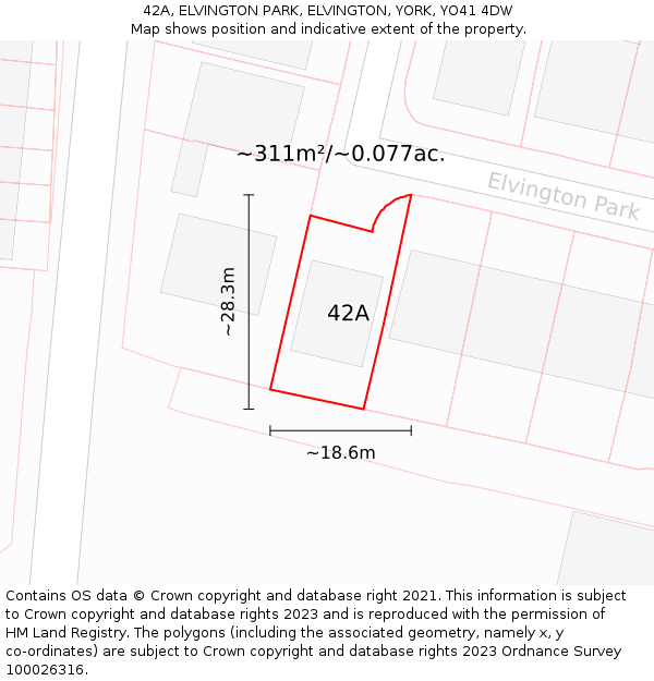 42A, ELVINGTON PARK, ELVINGTON, YORK, YO41 4DW: Plot and title map