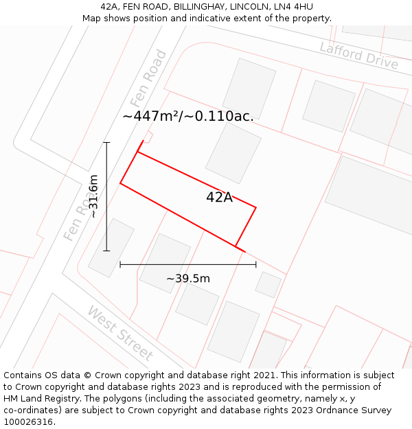 42A, FEN ROAD, BILLINGHAY, LINCOLN, LN4 4HU: Plot and title map