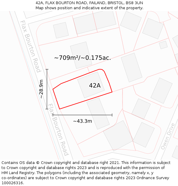 42A, FLAX BOURTON ROAD, FAILAND, BRISTOL, BS8 3UN: Plot and title map