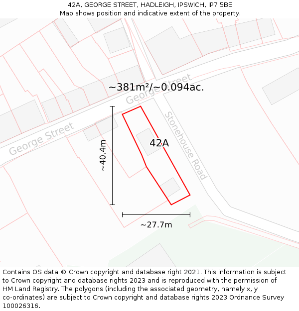 42A, GEORGE STREET, HADLEIGH, IPSWICH, IP7 5BE: Plot and title map