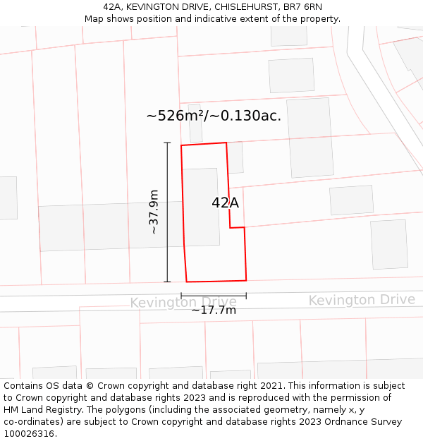 42A, KEVINGTON DRIVE, CHISLEHURST, BR7 6RN: Plot and title map