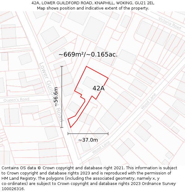 42A, LOWER GUILDFORD ROAD, KNAPHILL, WOKING, GU21 2EL: Plot and title map